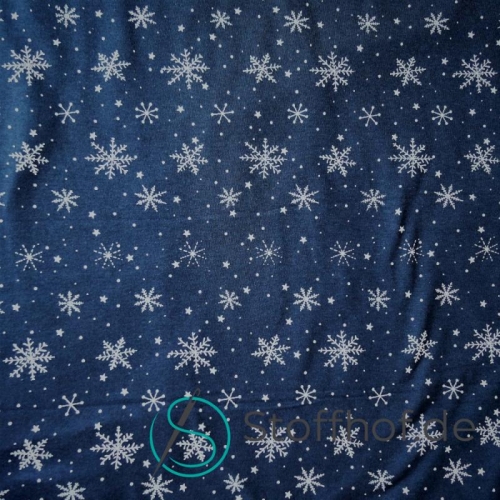 Baumwolljersey Schneeflocken / Navy