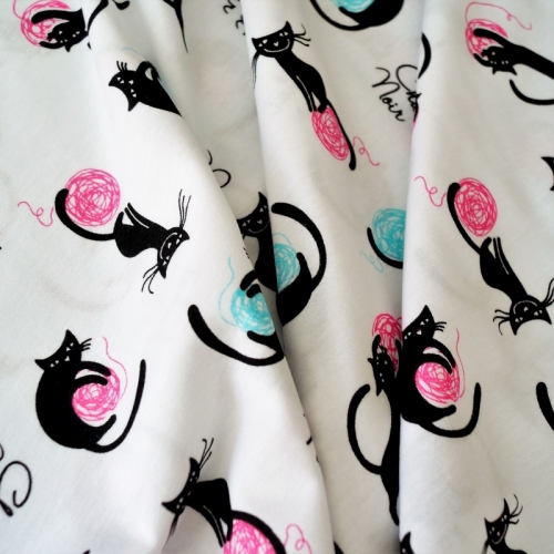Baumwolljersey Schwarze Katze / Weiß