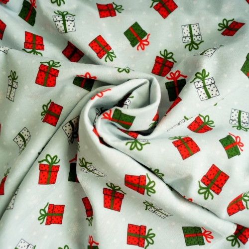 Baumwolljersey Weihnachten Geschenke Hellgrau
