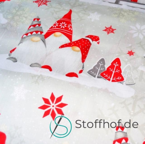 Baumwolle Weihnachtsgnome Rot / Grau Weihnachten