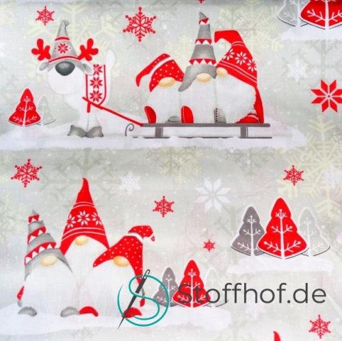 Baumwolle Weihnachtsgnome Rot / Grau Weihnachten