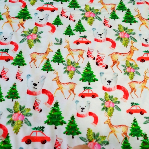 Baumwolljersey Weihnachten Eisbär und Reh / Weiß
