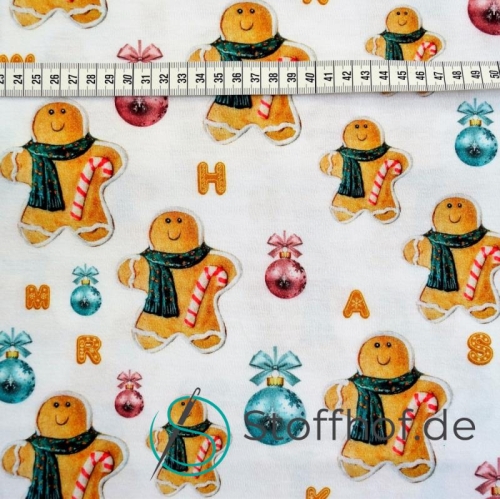 Baumwolljersey Weihnachten Lebkuchenmann / Weiß