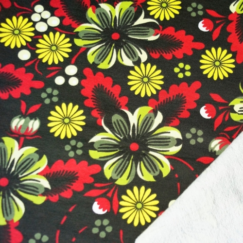 French Terry Sommersweat Gelbe Blumen / Schwarz