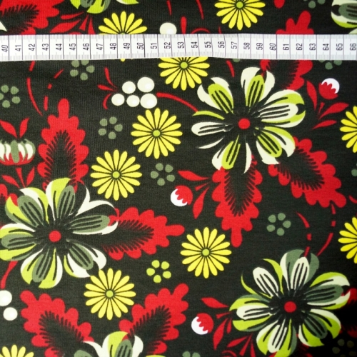 French Terry Sommersweat Gelbe Blumen / Schwarz