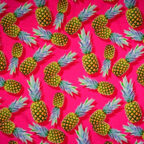 Baumwolljersey 3D Ananas Früchte/ Pink