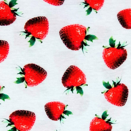 Baumwolljersey realistische süße Erdbeeren