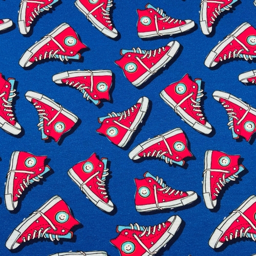 Baumwolljersey Rote Chucks / Blau