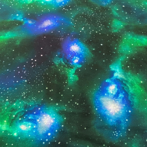 Baumwolljersey Weltall Galaxy Türkis Grün