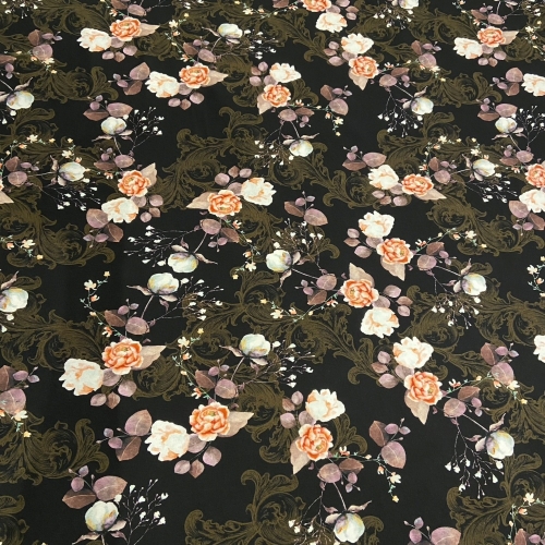 Baumwolljersey Boho Blumen / Schwarz mit Elasthan