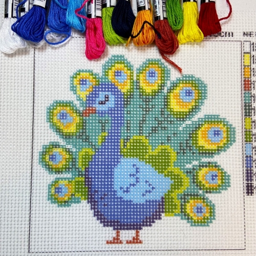 Kreuzstich-Set für Kinder Pfau 15x15cm