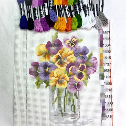 Kreuzstich-Set Stiefmütterchen 20x15cm