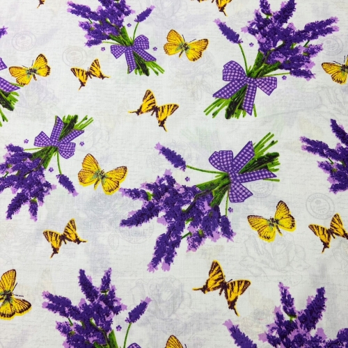 Baumwolle Vintage Lavendel und Schmetterlinge