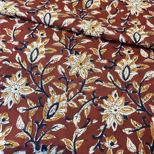 Voile Premium Baumwolle Blumen Kastanienbraun