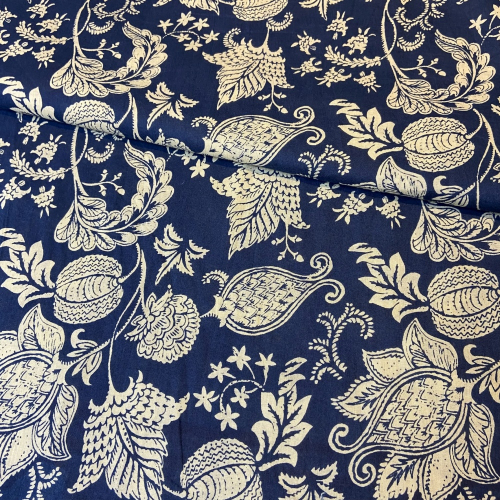 Voile Premium Baumwolle Blumen Navy Blau