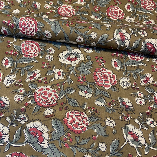 Voile Premium Baumwolle Blumen Olivgrün