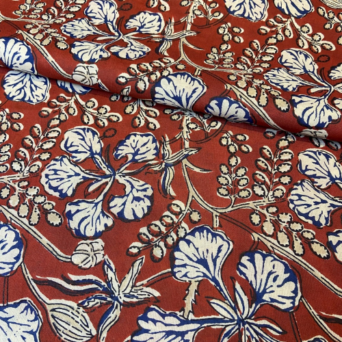 Voile Premium Baumwolle Blumen Ziegelrot