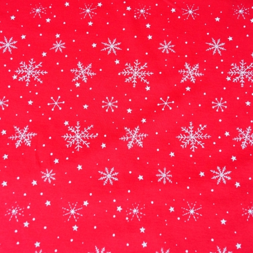 Baumwolljersey Schneeflocken / Rot