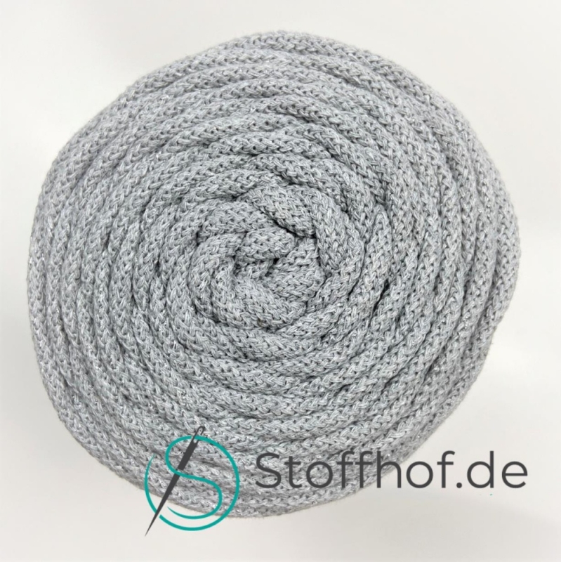 Baumwollkordel 5mm Grau mit silberfarbenem Glitzerfaden