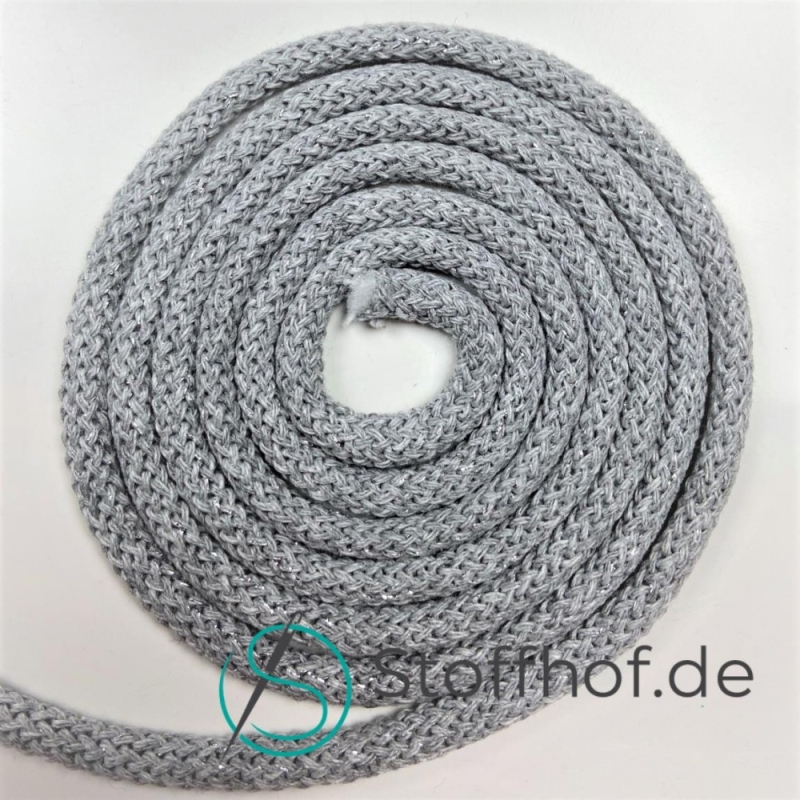 Baumwollkordel 5mm Grau mit silberfarbenem Glitzerfaden