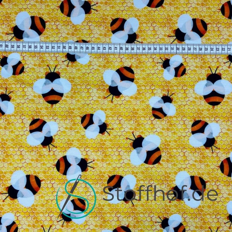 Baumwolljersey Fleißige Bienen / Honig Gelb