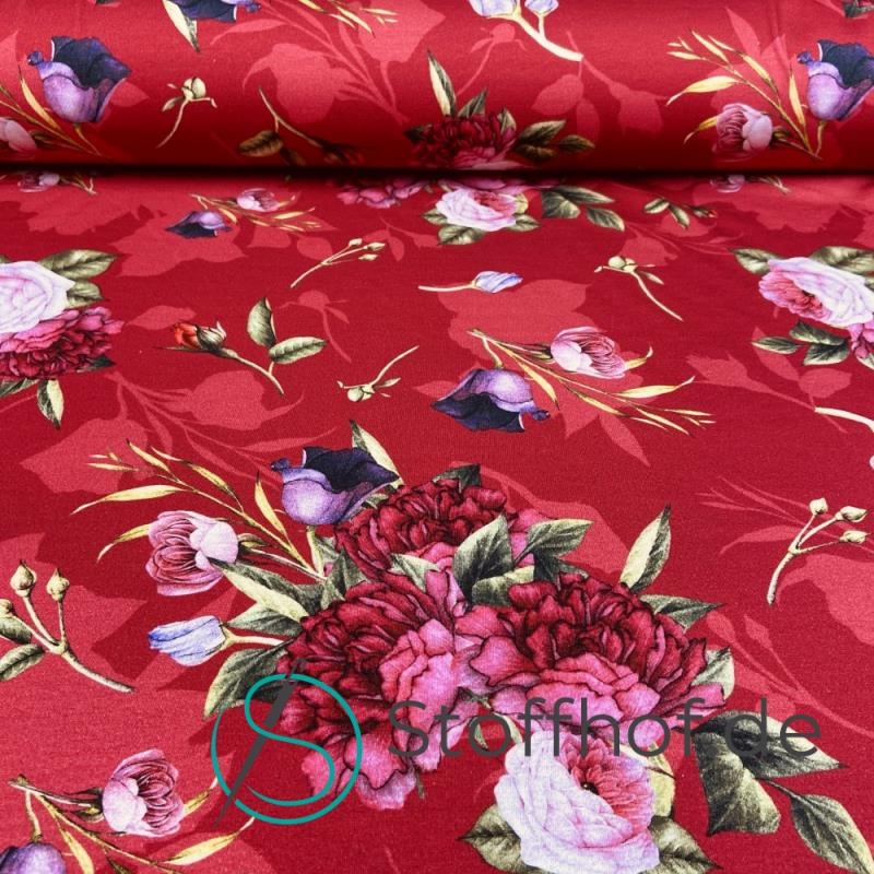 French Terry Sommersweat Blumenstrauß / Rot