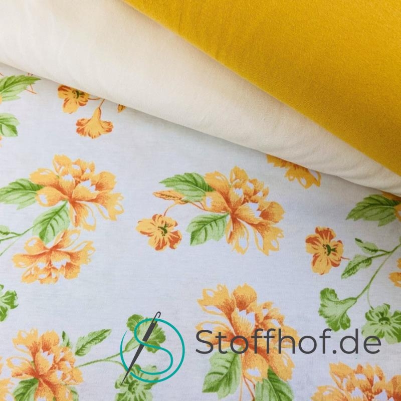 Baumwolljersey Vintage Blumen / Ecrü