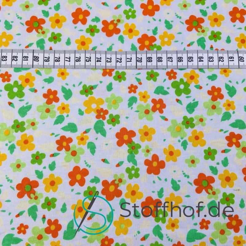 Baumwolljersey Retro Blumen Orange Grün