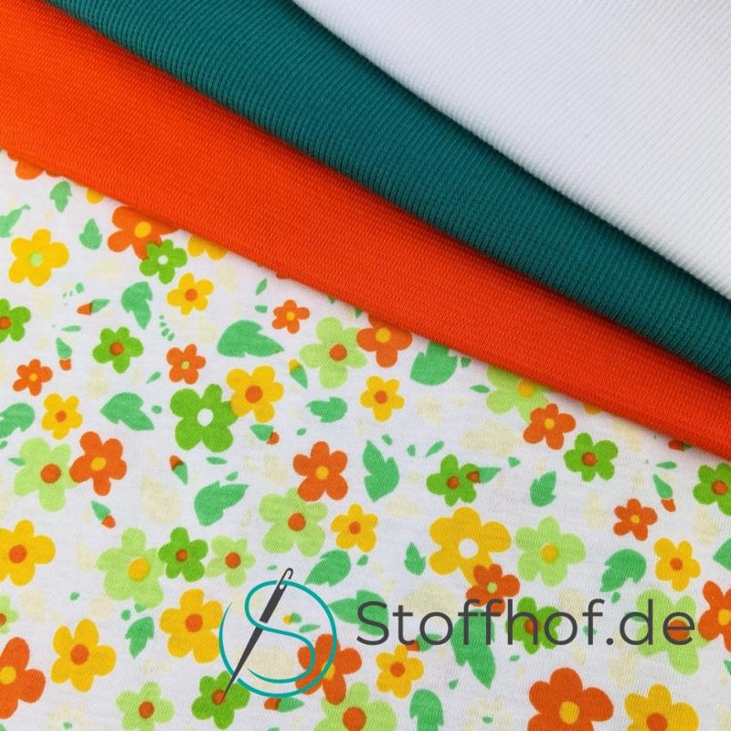 Baumwolljersey Retro Blumen Orange Grün