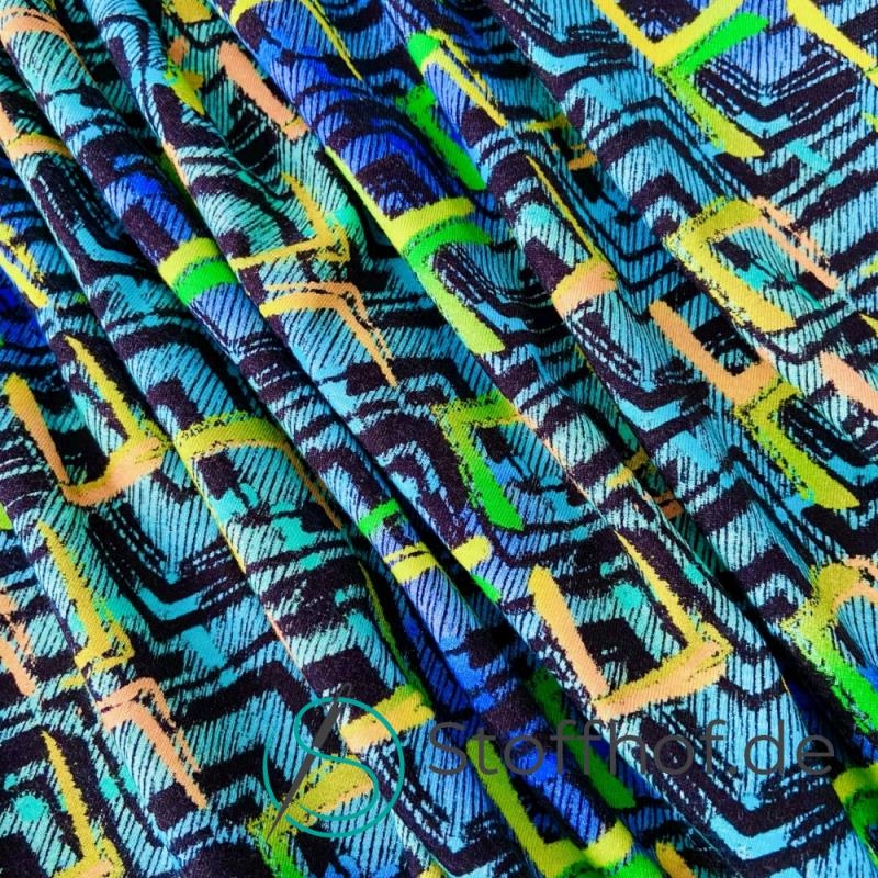 Baumwolljersey Zickzack Blau Grün