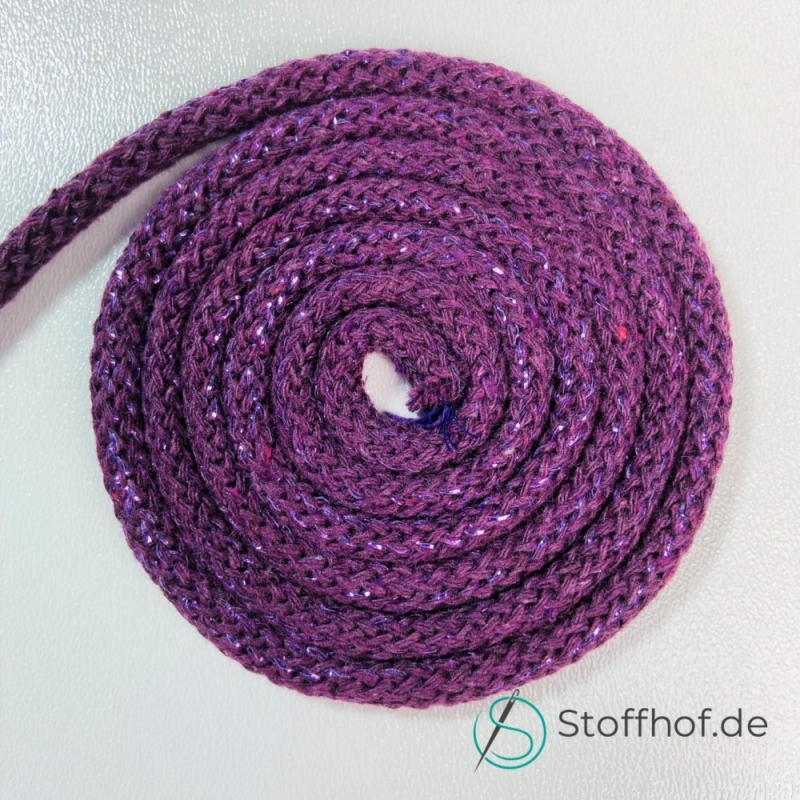 Baumwollkordel 5mm Dunkel Lila mit Glitzerfaden