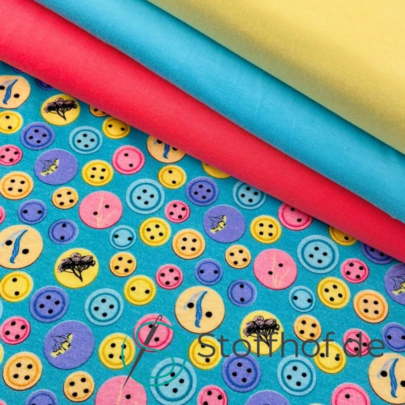 Baumwolljersey Bunte Knöpfe / Mint