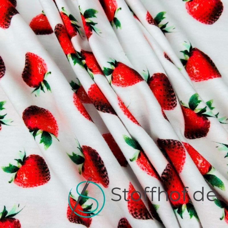 Baumwolljersey realistische süße Erdbeeren