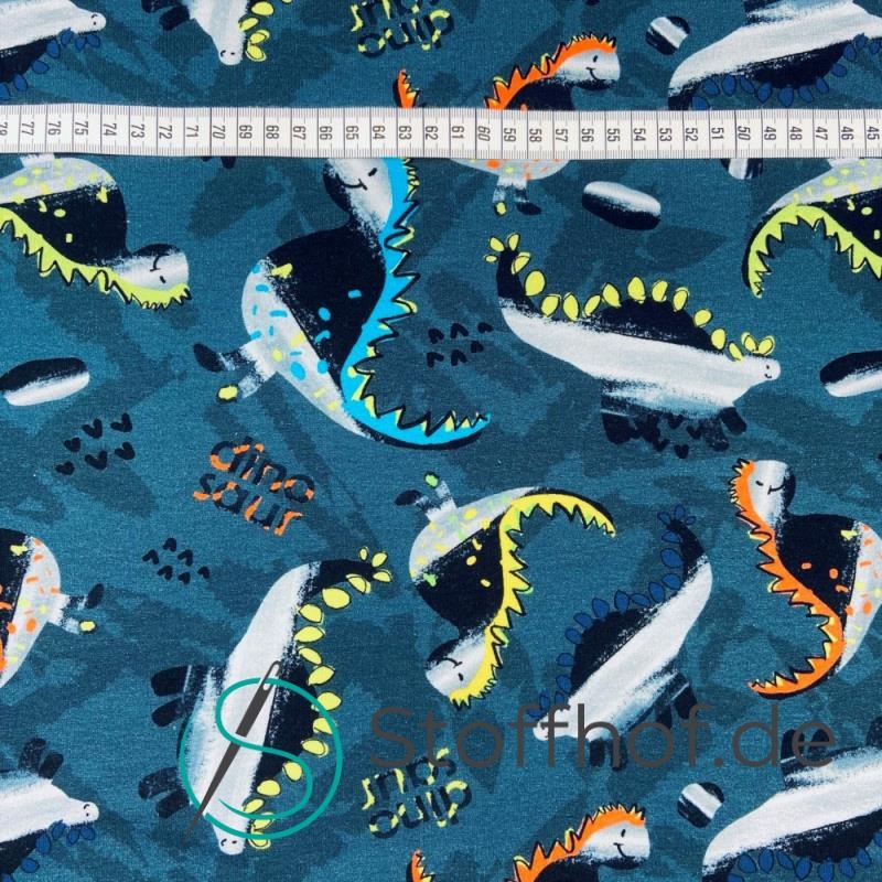 French Terry Sommersweat Dinosaurier / Dunkel Blau