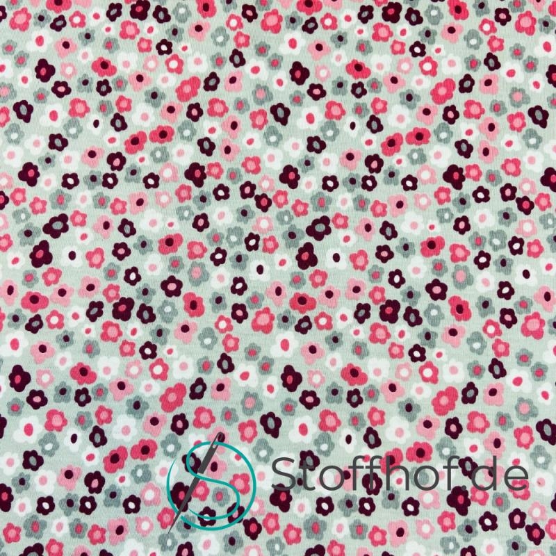 Baumwolljersey Blümchen Rosa Grau