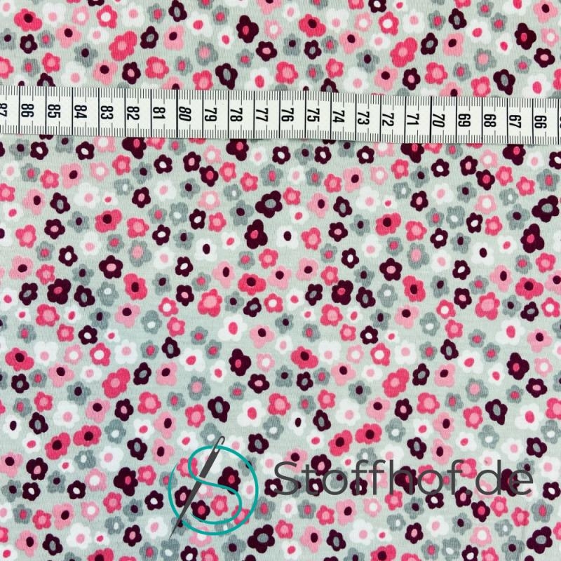 Baumwolljersey Blümchen Rosa Grau