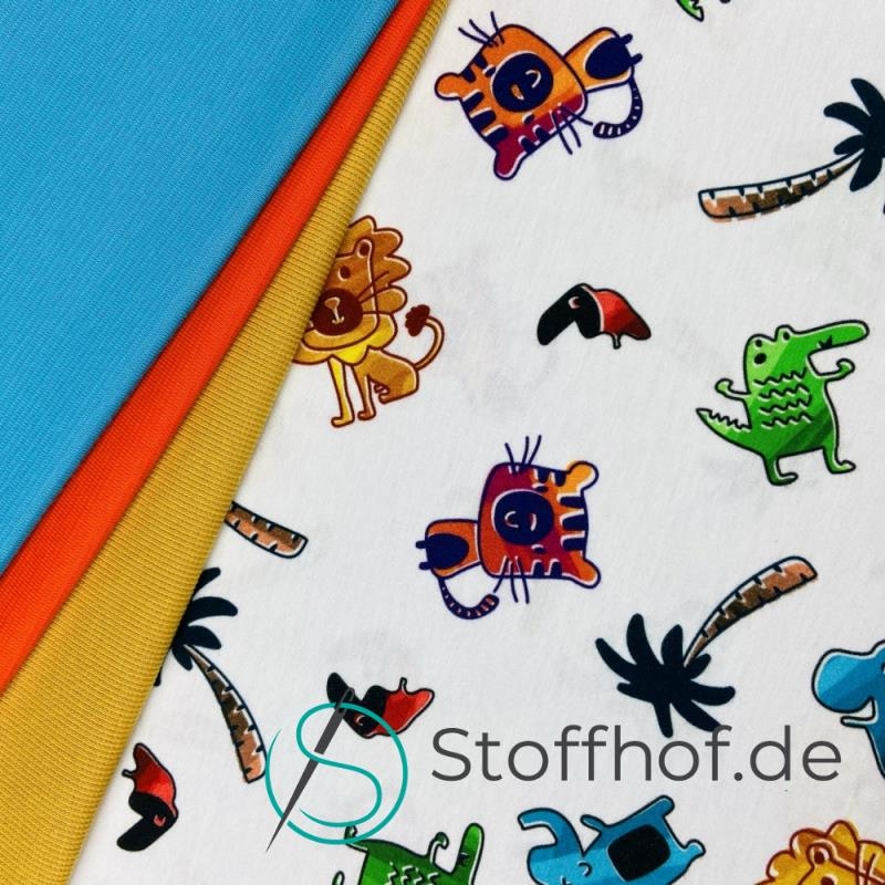 Reststück 5m - Baumwolljersey Bunte Wildtiere
