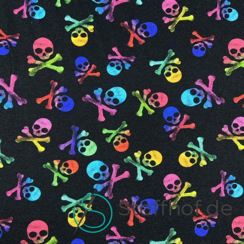Baumwolljersey Bunte Totenköpfe