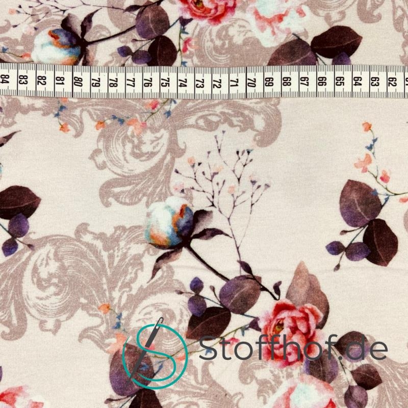 French Terry Sommersweat Boho Blumen / Rosa-Beige