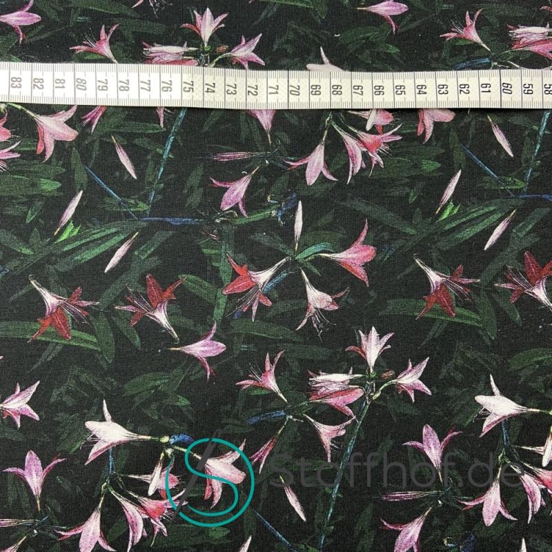 French Terry Sommersweat Glockenblumen / Schwarz