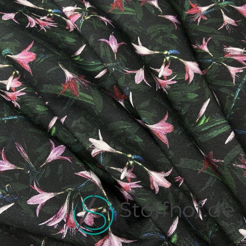 French Terry Sommersweat Glockenblumen / Schwarz