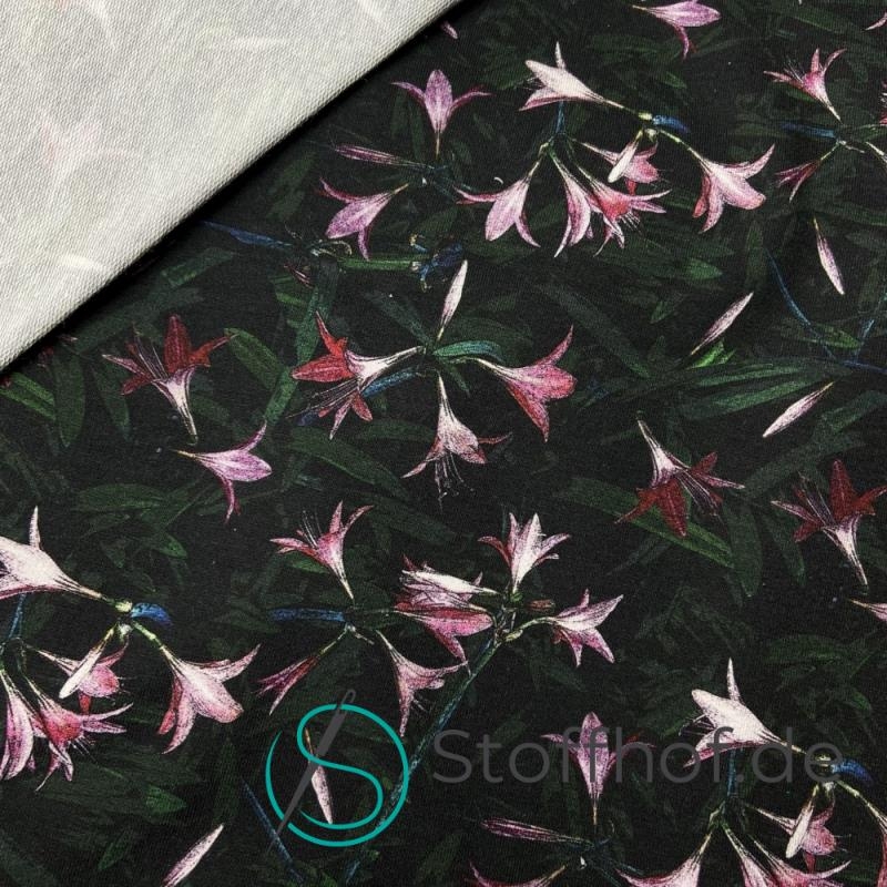 French Terry Sommersweat Glockenblumen / Schwarz