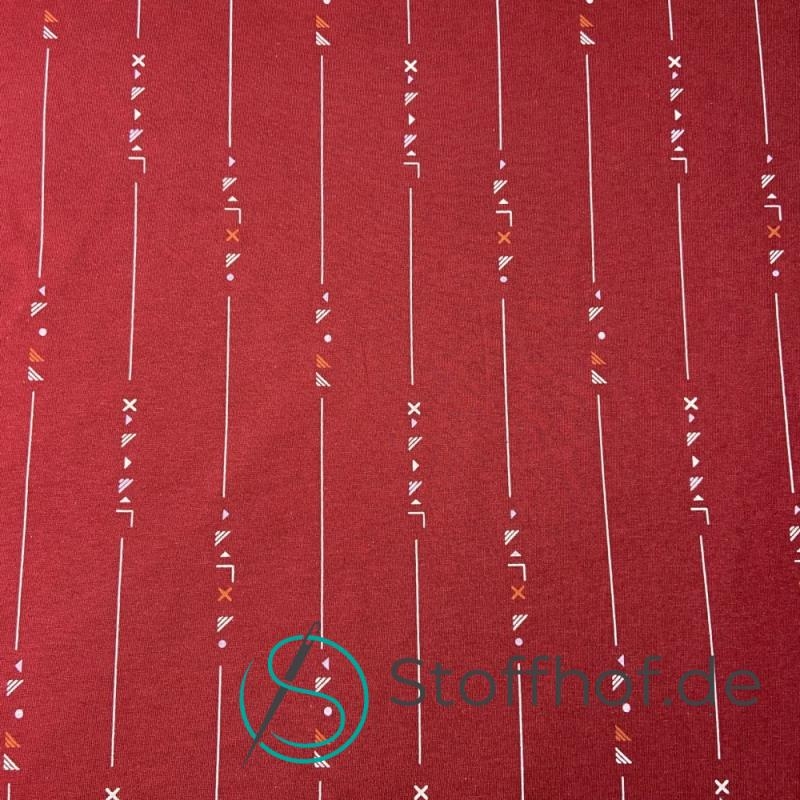 Baumwolljersey Ethno Striche / Rot