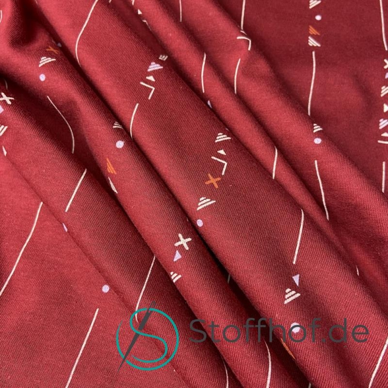 Baumwolljersey Ethno Striche / Rot