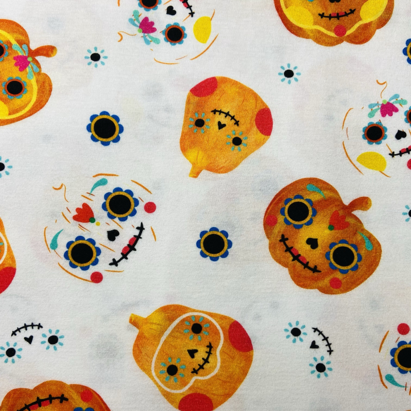 3 Meter Reststück - Baumwolljersey Halloween Kürbisse