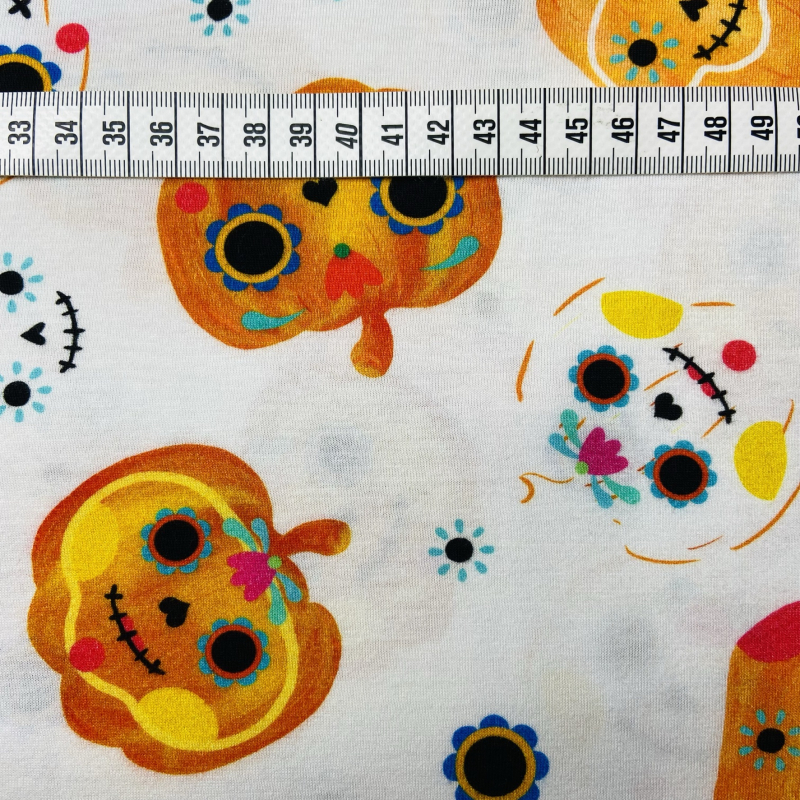 3 Meter Reststück - Baumwolljersey Halloween Kürbisse