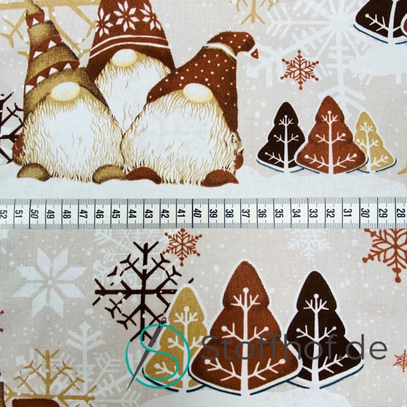 Baumwolle Weihnachtsgnome Beige Braun Weihnachten