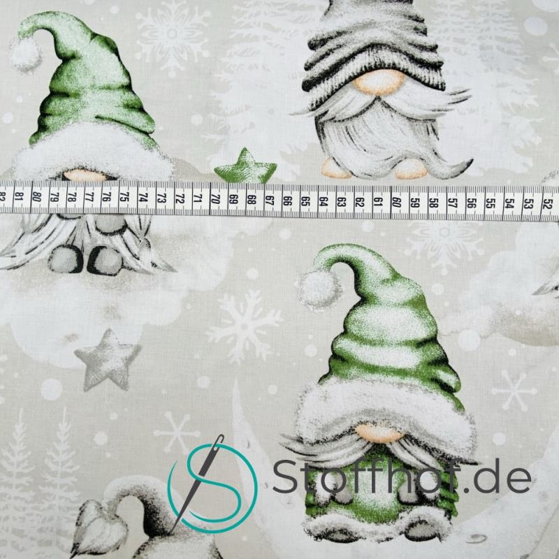 Baumwolle Weihnachtsgnome im Mondschein / Hellbeige