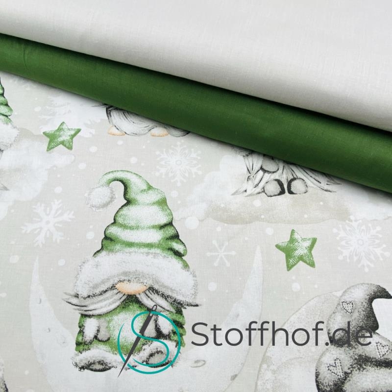 Baumwolle Weihnachtsgnome im Mondschein / Hellbeige