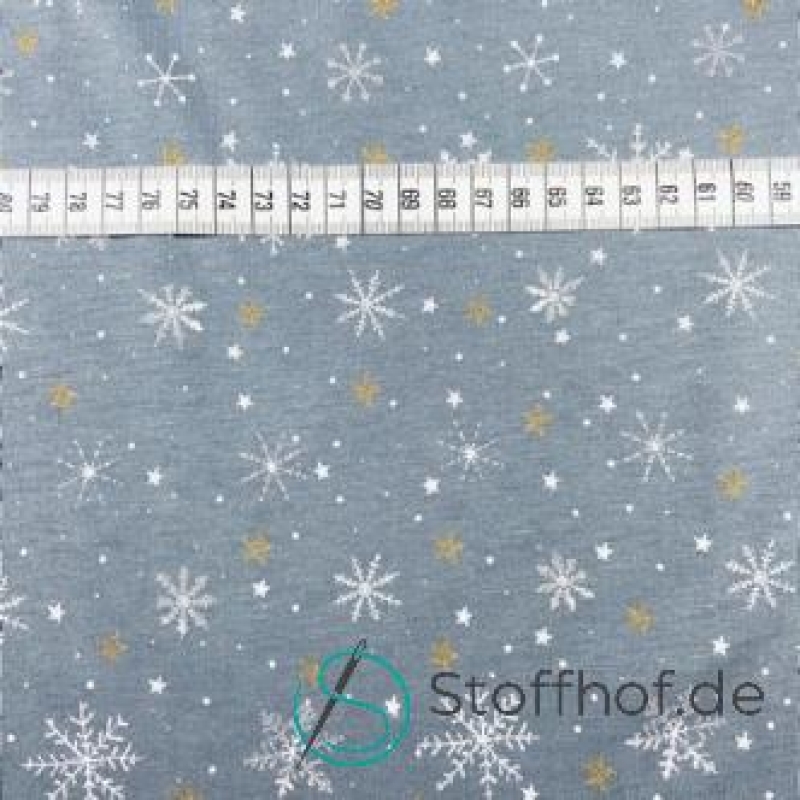Baumwolljersey Schneeflocken mit Glitzer / Anthrazit